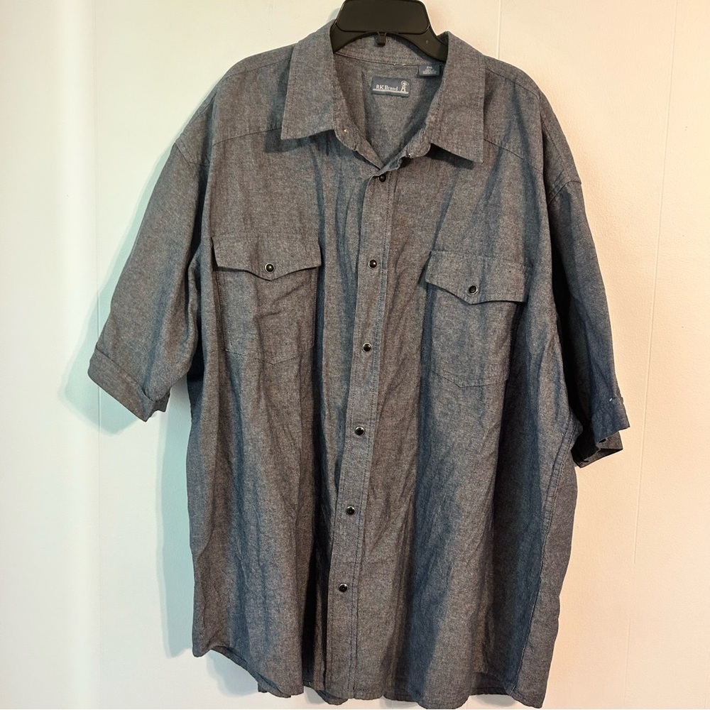 Men’s 2XL RK Brand Blue pearl snap Button-Up Shirt short sleeve‎